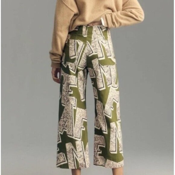 Maeve Pants - Anthropologie Maeve Women’s 24 The Colette Cropped Wide-Leg Pants Letters Print